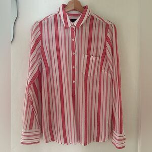 ❤️🤍 J Crew Popover 3/4 Button Shirt Women 6 Striped Cotton Gauze  🤍❤️